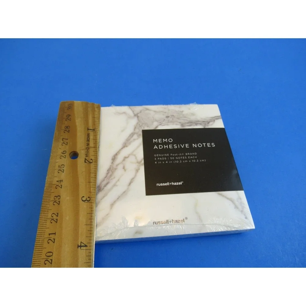 Russell + Hazel Memo Sticky Notes, Marble, 4” x 4”, 3 Pads, 50 Sheets Each